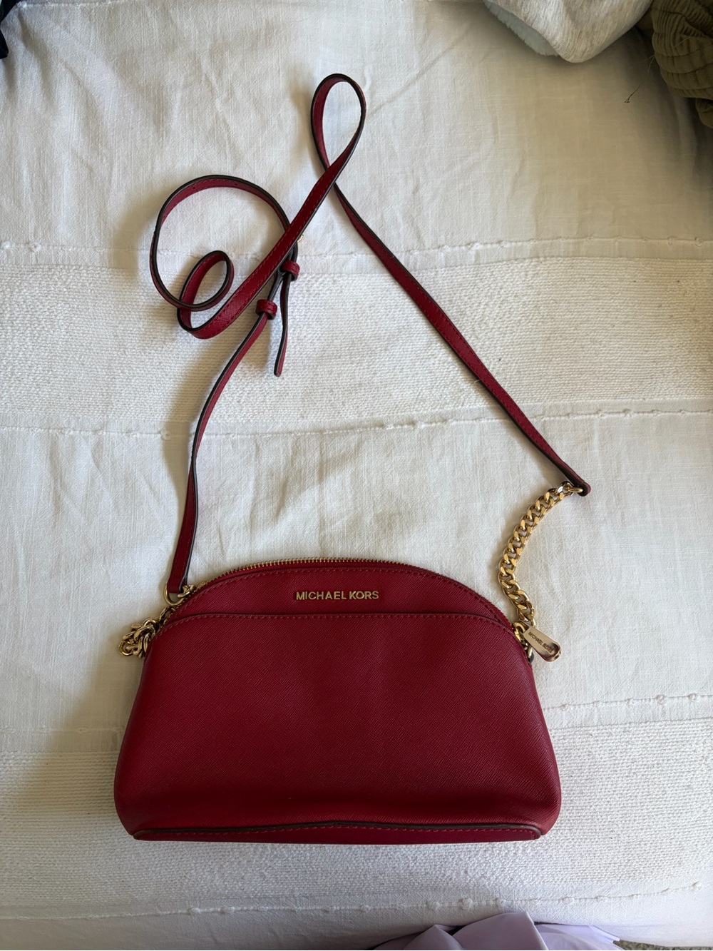 Michael Kors Red Saffiano Crossbody with Gold Chain Trim